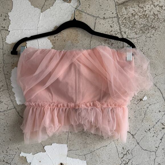 Balletcore Pink Strapless Tulle Bustier Top Ruffle Corset Crop S NWT NBD Revolve - Picture 2 of 8